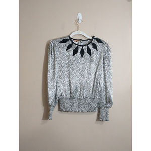 VTG Jordan Womens Satin Shirt M Grey Leopard Animal Print Costume 80s Mob Wife